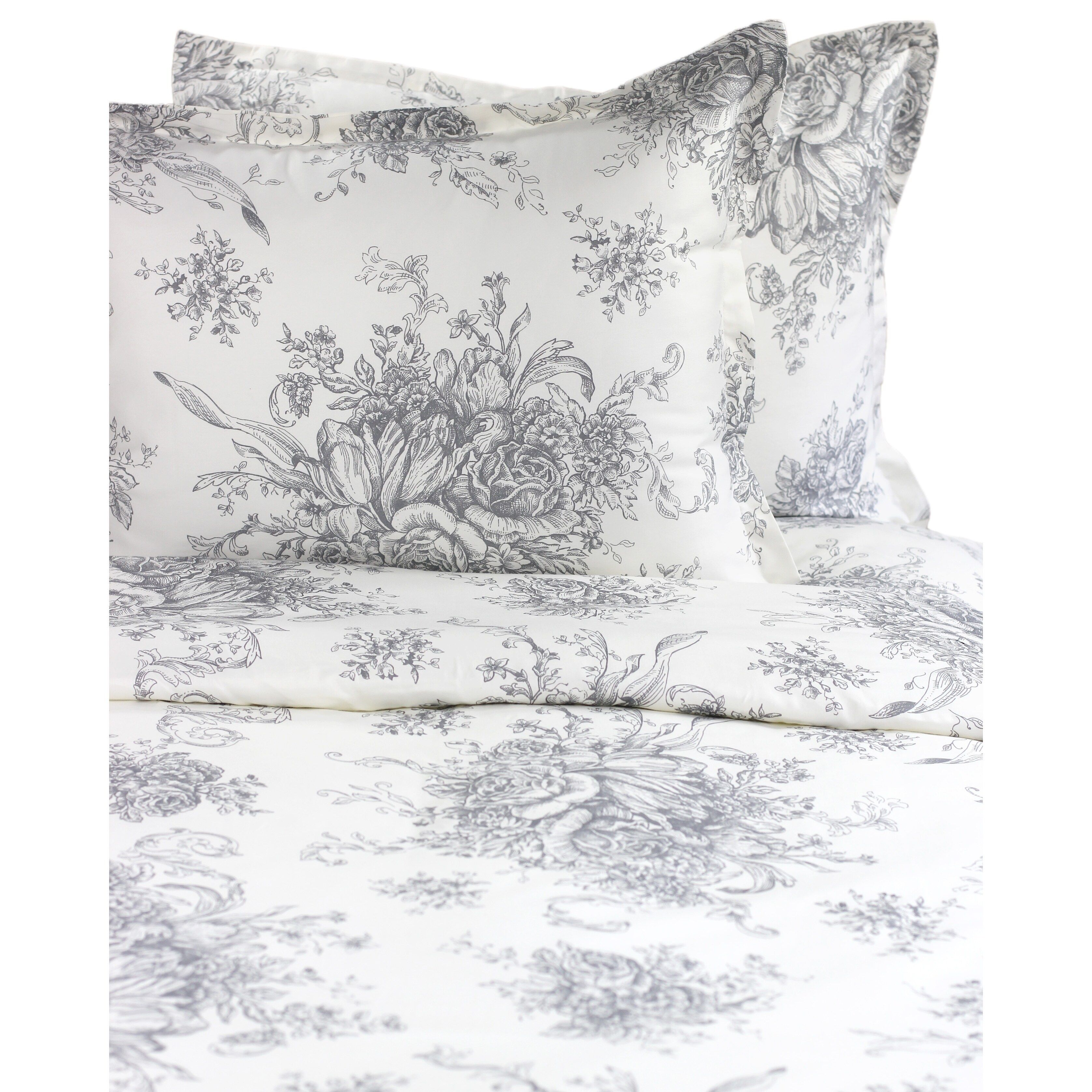 Melange Home Printed Design Cotton Collection 400 Thread Count Grey Toile Duvet Set King 3 Piece | Walmart (US)