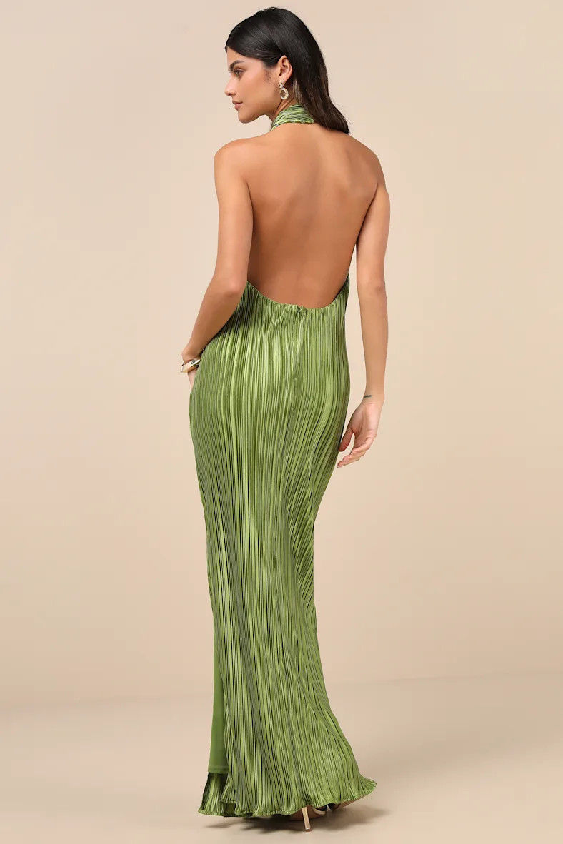 Gwenny Lime Green Satin Plisse Maxi Dress | Lulus
