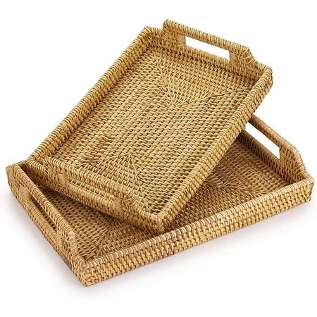 2PCS Wicker Basket Serving Tray with Handles Handwoven Rattan Baskets Storage Trays Home Decorative  | Walmart (US)