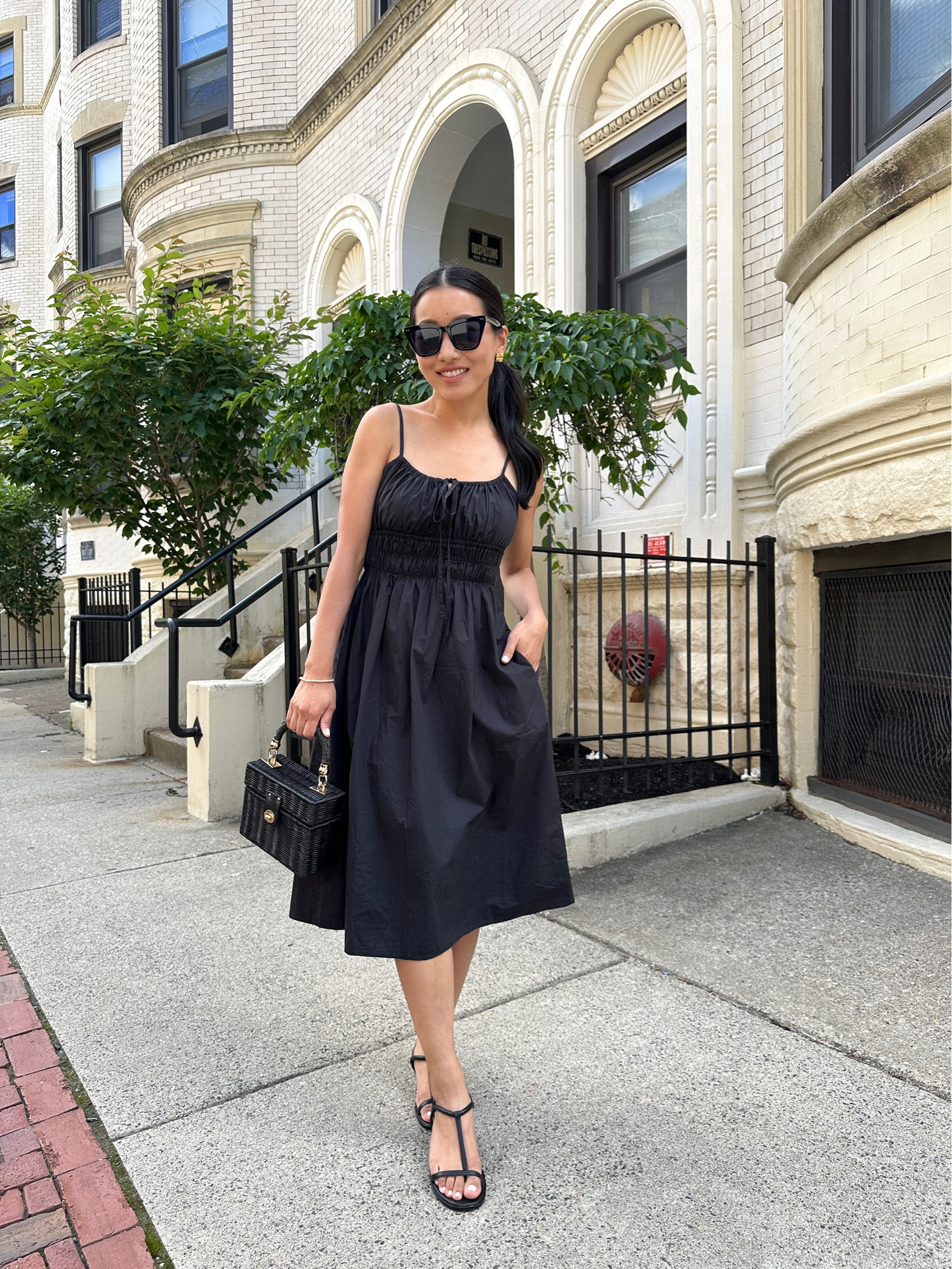 100% cotton poplin dress that’s easy to throw on. Stretch waist, adjustable neckline and straps, and pockets!

• Quince organic cotton keyhole dress xs, slightly loose on me at the chest but the adjustable straps and drawstring chest tie helps. The fabric is lightweight and has kept me cool in the summer heat.

Keyhole at the chest that you can close by pulling the strings 

Feels nursing friendly and fairly bump friendly due to stretch smocked torso and straps that slide down.

•$15 sunglasses 

•Madewell sandals 5.5


#petite friendly summer dresses 

#LTKParties #LTKStyleTip

#LTKfindsunder100 #LTKstyletip #LTKSeasonal