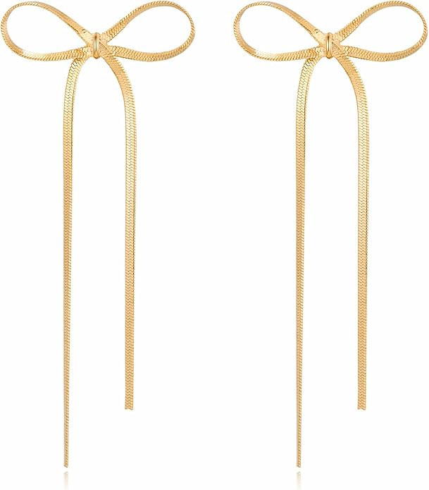 Gold Silver Bow Drop Earrings for Women Long Tassel Chain Bow Earrings Ribbon Bowknot Dangle Earr... | Amazon (US)