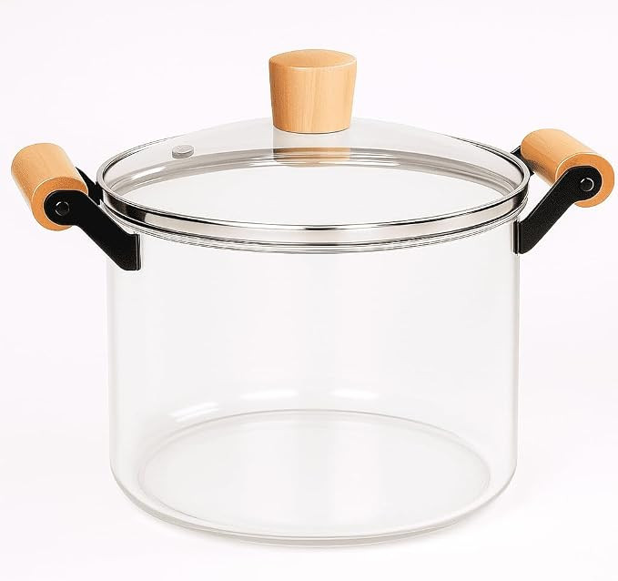 Panela de Vidro Borossilicato com Tampa, 2,5 Litros, Alças em Madeira, Design Moderno, Resistent... | Amazon (BR)