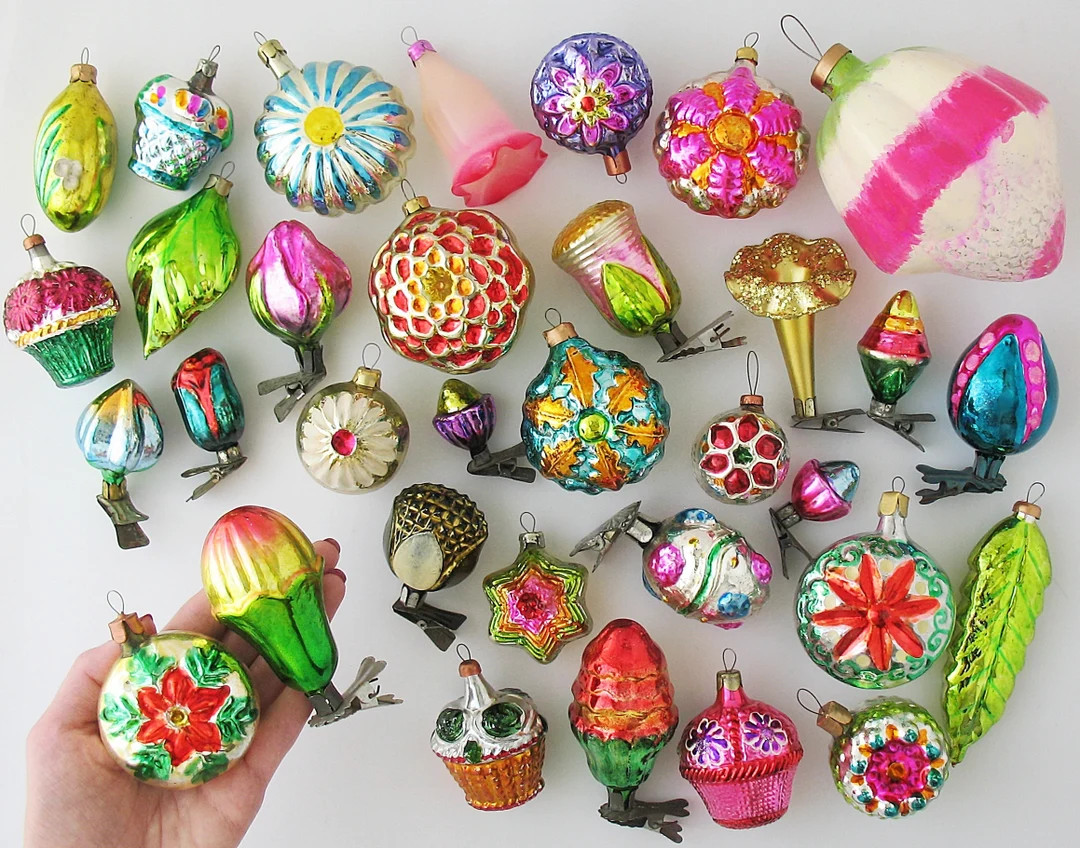 Vintage Floral Home Decor RETRO Glass Christmas Tree Ornament, Silver-mercury, Xmas Holiday Gift ... | Etsy (US)