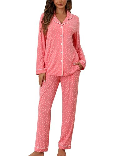 ZMJ Plus Pajamas for Women Plus Size Long Sleeve Shirt and Pajama Pants Pink Hearts XXL | Amazon (US)