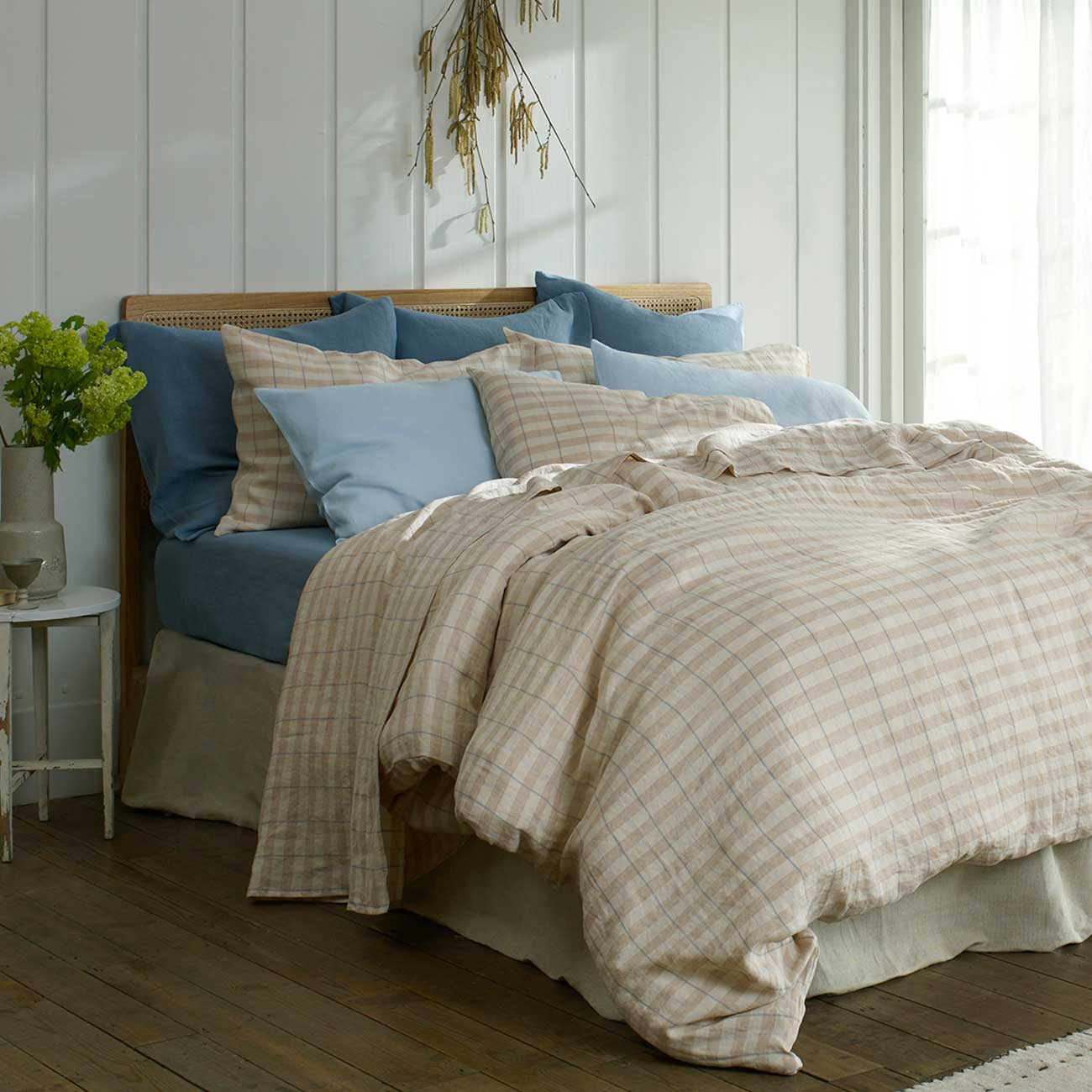 Cafe au Lait Check Stripe Linen Duvet Cover | Piglet
