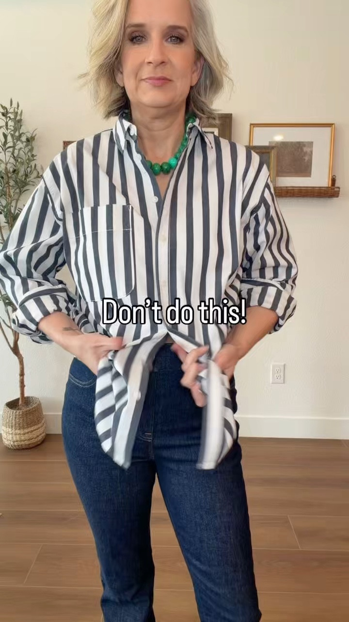 Tie up your button down👌🏻👏🏻

Amazon, button up, over 50, style tips, fashion hack, Baublebar, casual chic, striped top, denim, dark wash, necklace bead, midlife fashionn

#LTKootd #LTKOver40 #LTKgrwm