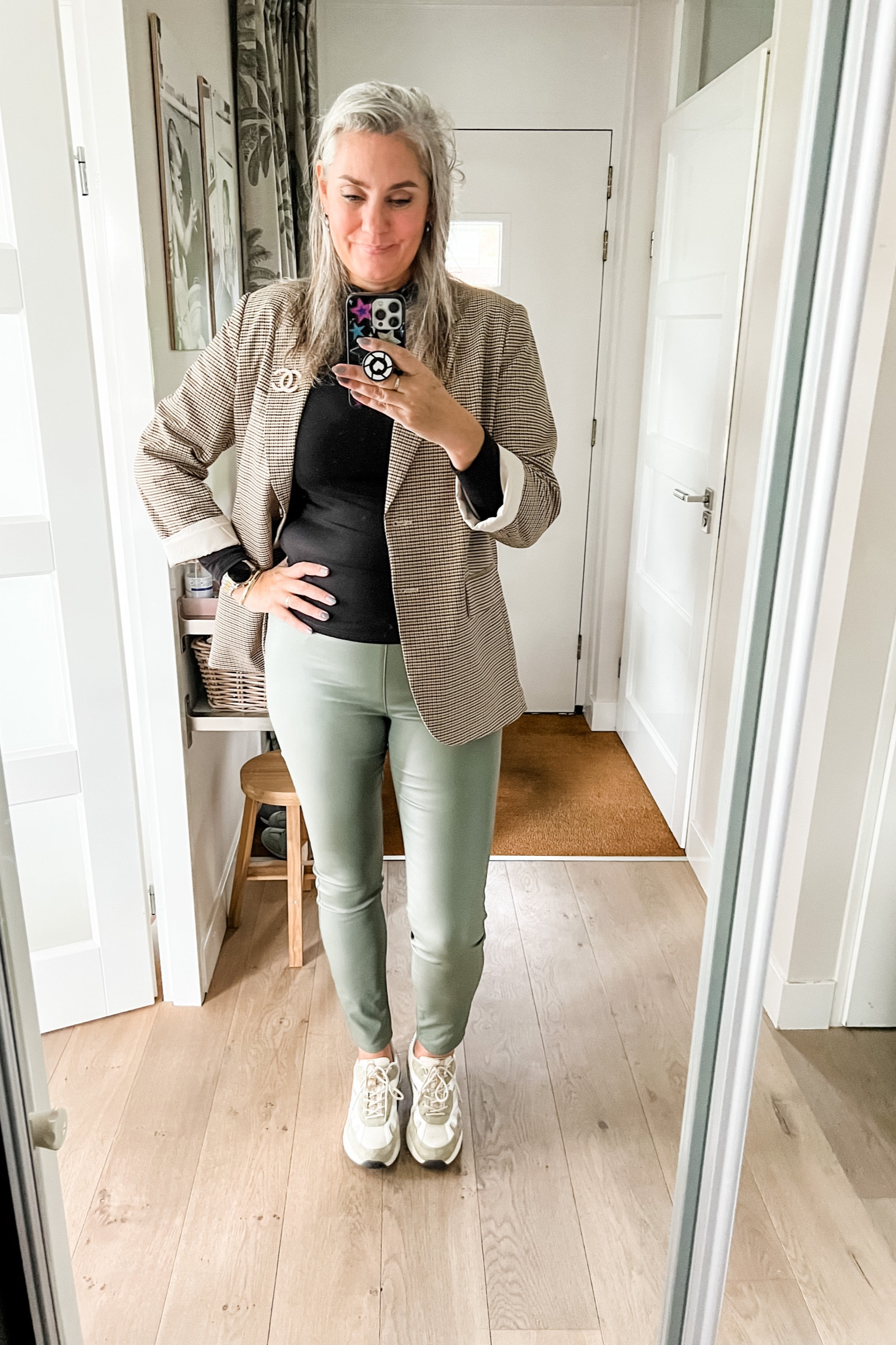 Kaki green coated tregging (Norah, 40, current), heattech turtleneck and plaid blazer, dad sneakers. 



#LTKover40 #LTKSeasonal #LTKmidsize
