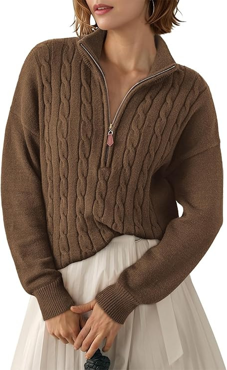 Dokotoo Women's Sweaters 2025 Fall Winter Quarter Zip Casual Ribbed Cable Knit Pullover | Amazon (US)