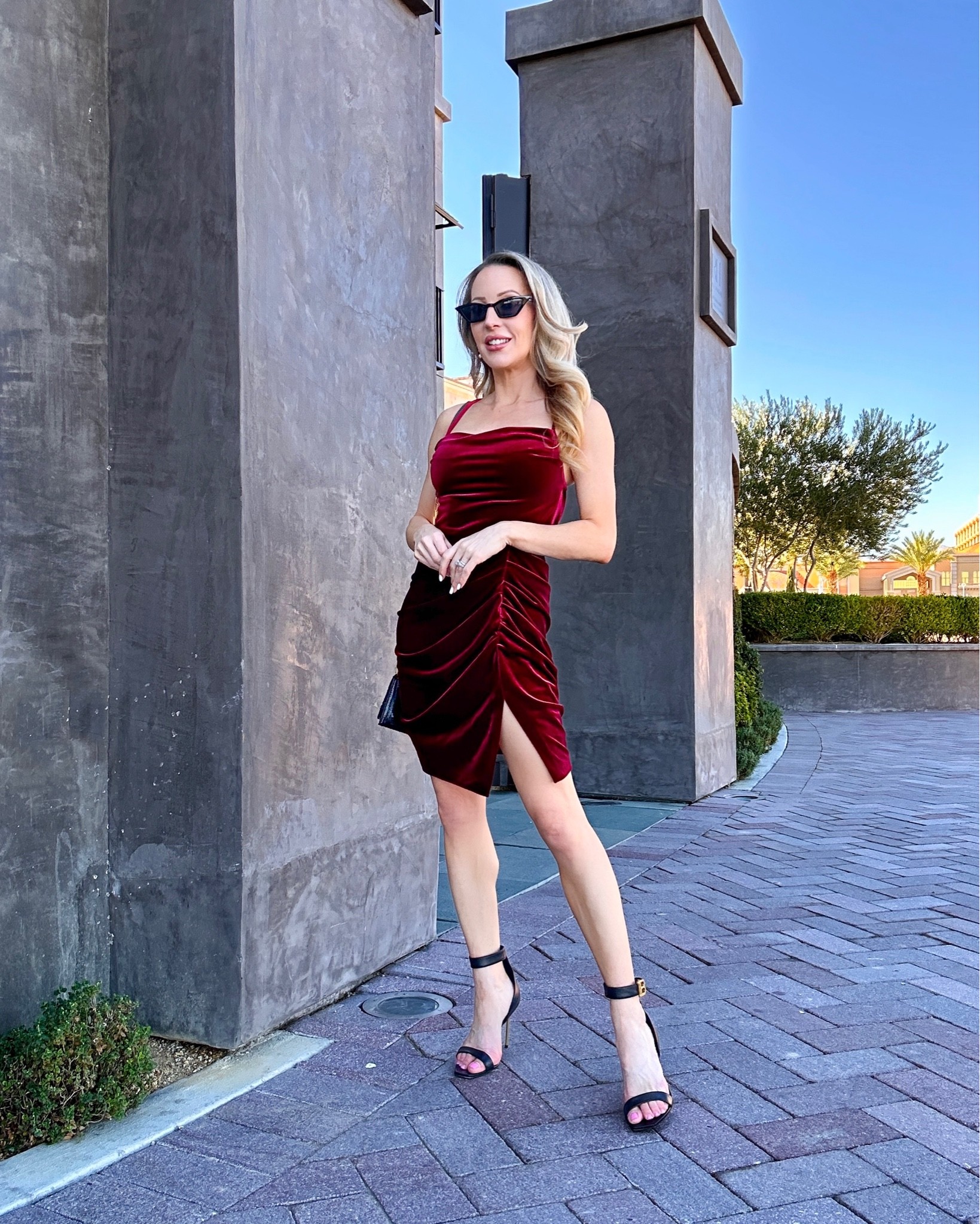 Burgundy wine velvet mini dress has adjustable criss cross spaghetti straps, is soft and has a sexy leg slit. Holiday party dress, Christmas party dress, new years dress.

#LTKstyletip #LTKHoliday #LTKSeasonal