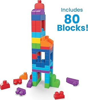 MEGA BLOKS Fisher-Price Toddler Block Toys, Big Building Bag with 80 Pieces and Storage Bag, Blue... | Amazon (US)