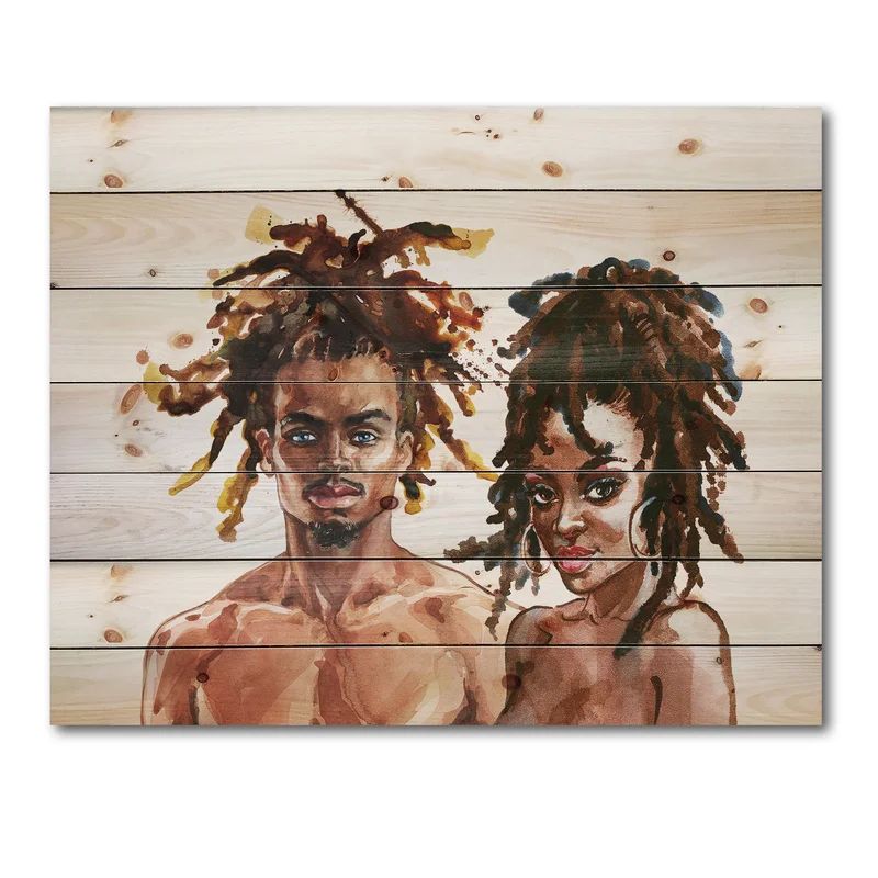 Portrait Of Afro American Couple - Modern Print On Natural Pine Wood | Wayfair North America