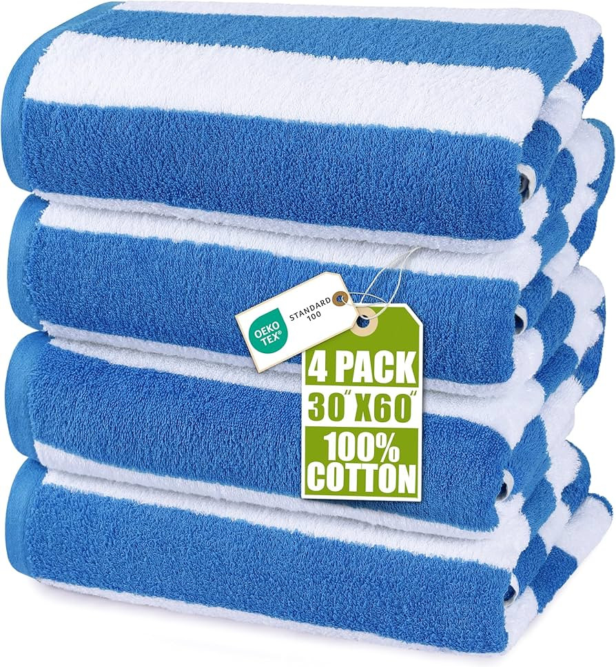 Utopia Towels Pack of 4 Cabana Beach Towels, Oversized 30 x 60 Inches Cotton Beach Towel Set, Smo... | Amazon (US)