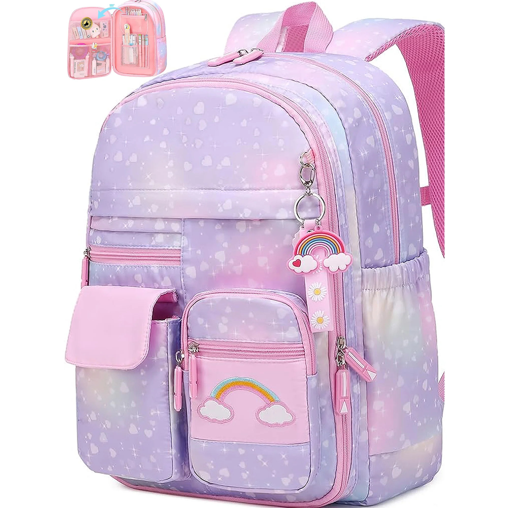 Ficcug School Bag Backpacks for Girls,Shoulder Children School Bookbags for Kids,Primary School S... | Walmart (US)