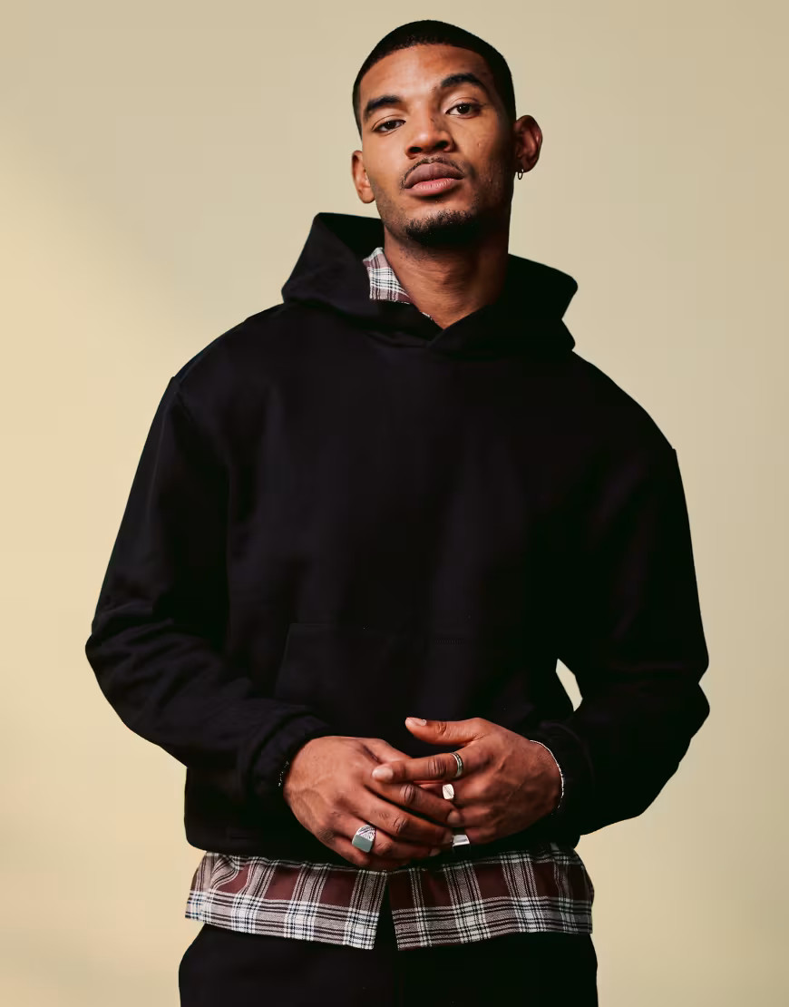 ASOS DESIGN premium super heavyweight boxy oversized hoodie 650gsm in black | ASOS (Global)