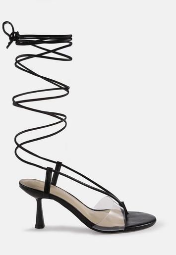 Black Clear Panel Tie Up Feature Heel Sandals | Missguided (US & CA)