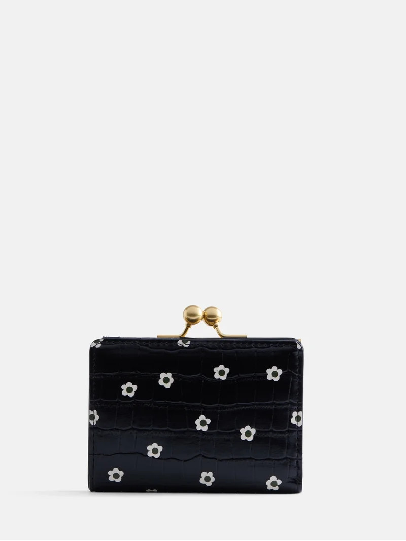 Free Assembly Women's Kiss Lock Frame Wallet, Croco Black | Walmart (US)