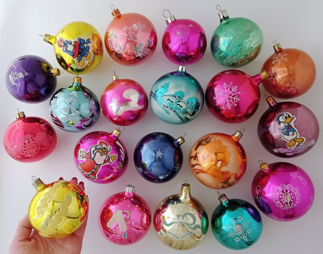 Big BALL Picture GLASS Vintage Christmas Shiny Ornaments Hand Blown RETRO Home Decoration: Pink S... | Etsy (US)