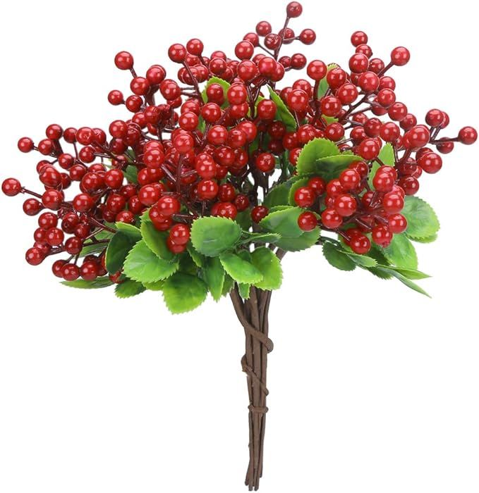 Greentime 10 Pack Artificial Red Berry Stems Faux 9.9 Inches Holly Berry Branches for Christmas D... | Amazon (US)