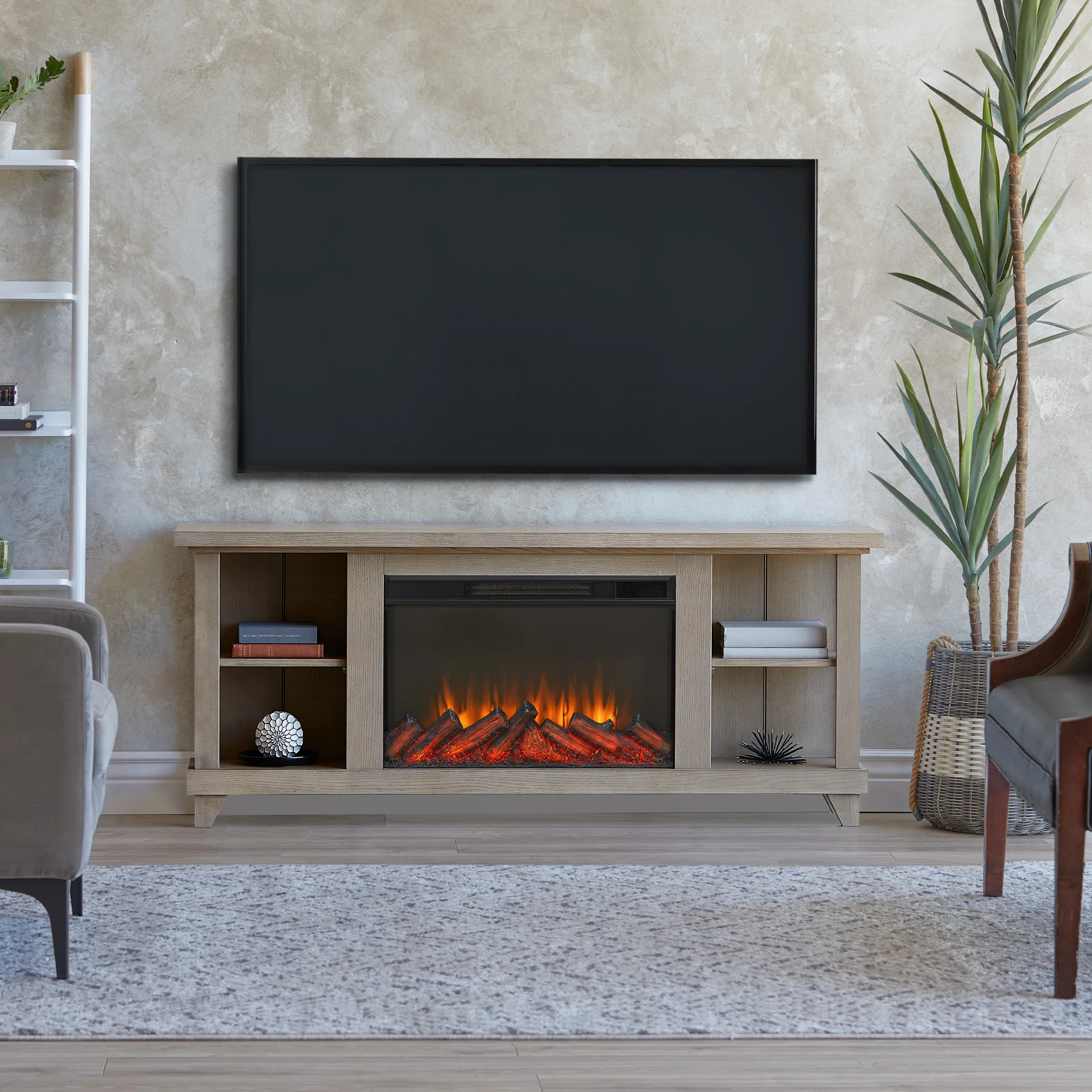 Penrose 58" TV Stand with Slim Electric Fireplace by Real Flame | Wayfair North America