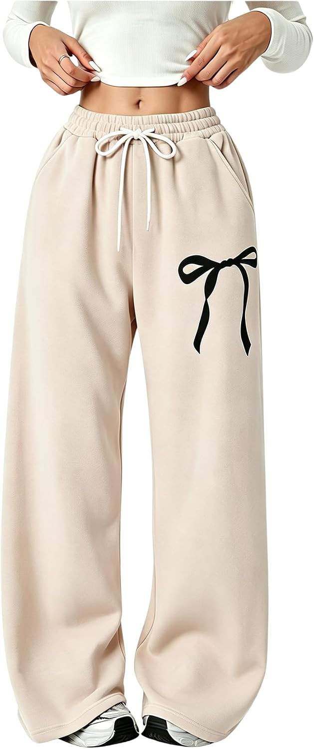 Verdusa Girl's Bow Baggy Sweatpants Wide Leg Athletic Pants with Pockets | Amazon (US)