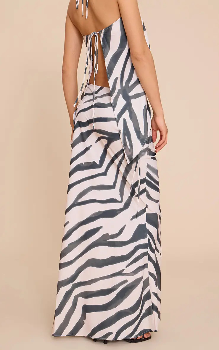 Zebra Print Floaty Woven Tie Side Low Rise Maxi Skirt Co-ord | PrettyLittleThing USA | PrettyLittleThing US
