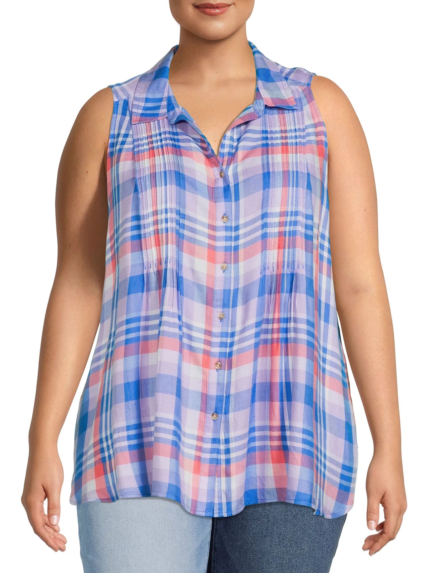 Terra and Sky Women's Plus Size Sleeveless Pintuck Shirt - Walmart.com | Walmart (US)