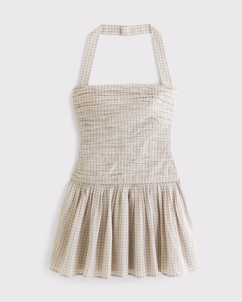 Abercrombie & Fitch Women's The A&F Emerson Drop-Waist Mini Dress in Brown Gingham - Size XXS TALL | Abercrombie & Fitch (US)