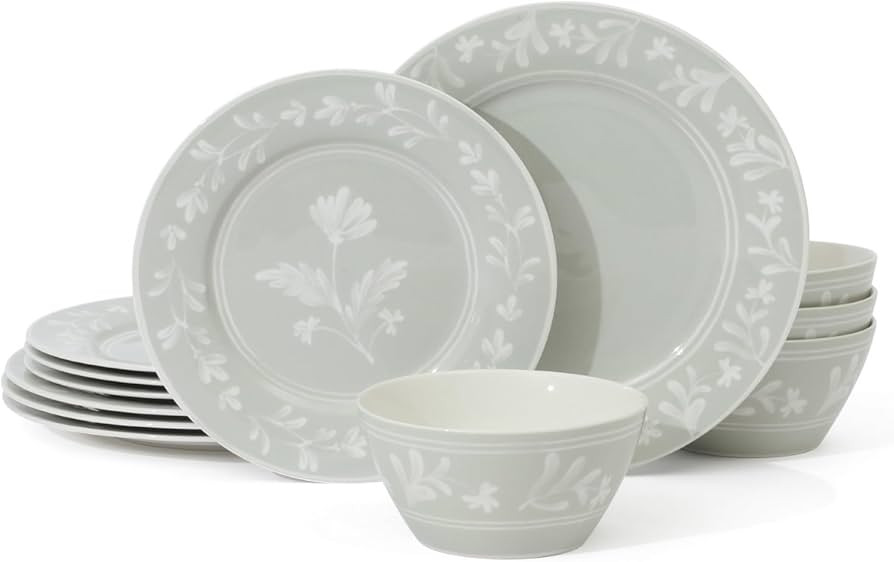 Martha Stewart Dinnerware Set - Maiden Crown 12-Piece Dish Set, Sage Green – New Bone China Cer... | Amazon (US)