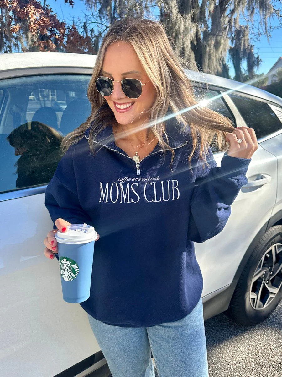 'Coffee & Cocktails Moms Club' Quarter Zip Sweatshirt | United Monograms