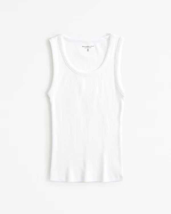 Women's Essential Tuckable High Scoopneck Rib Tank | White Tank | White Top | Abercrombie & Fitch (US)