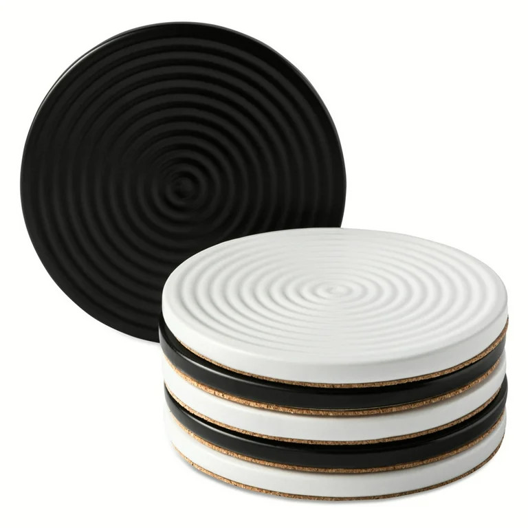 Thyme & Table 6 Pack Ceramic Ribbed Coaster Set, Black | Walmart (US)