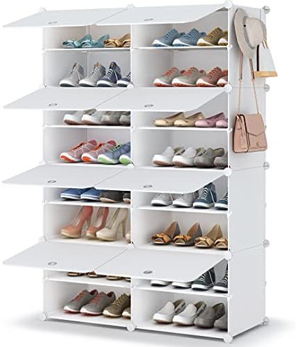 Shoe Rack, 8 Tier Shoe Storage Cabinet 32 Pair Plastic Shoe Shelves Organizer for Closet Hallway ... | Amazon (US)
