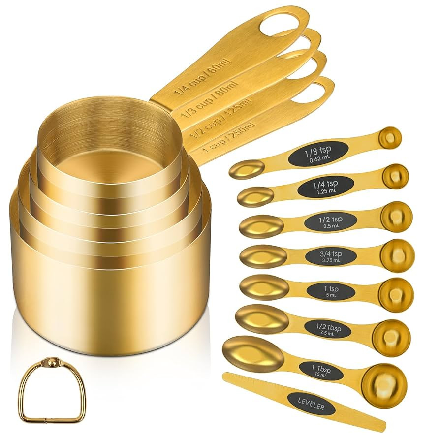 GuDoQi Gold Magnetic Measuring Spoons and Cups Set of 12, 8 Dual Sided Magnetic Measuring Spoons ... | Amazon (US)