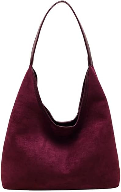 2024 Fall New Suede Hobo Bag for Women Slouchy Purse Fashionable Office Tote Handbag,(Burgundy) | Amazon (US)