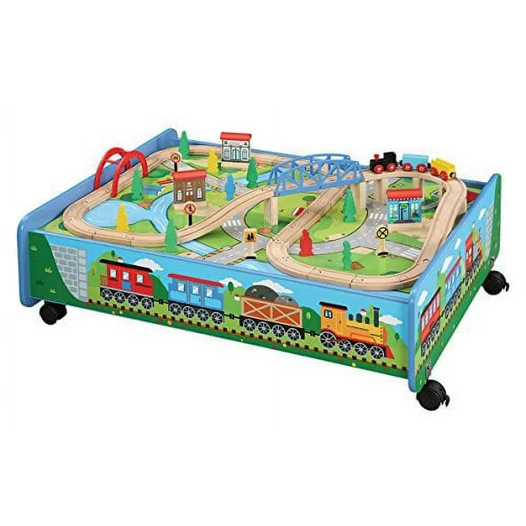62 piece Wooden Train Set with Train Table/Trundle - BRIO and Thomas & Friends Compatible | Walmart (US)