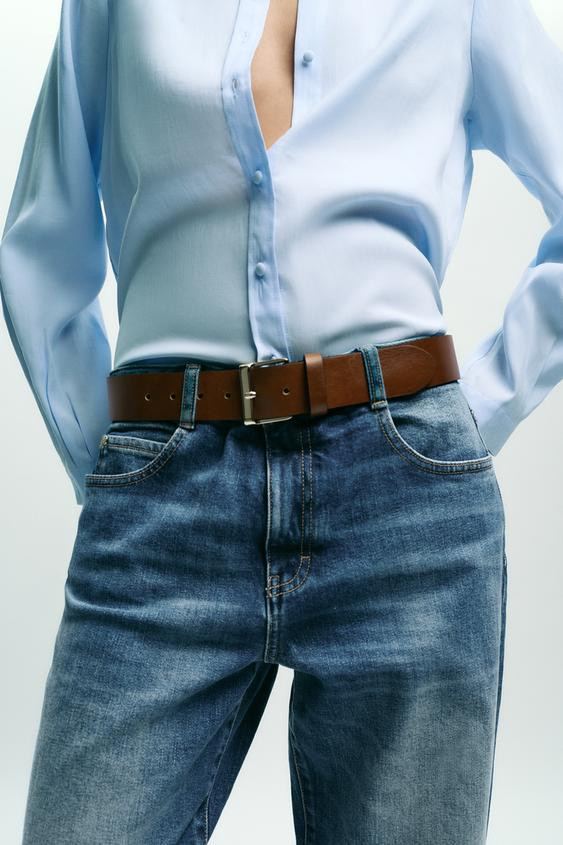 SQUARE BUCKLE LEATHER BELT | Zara US