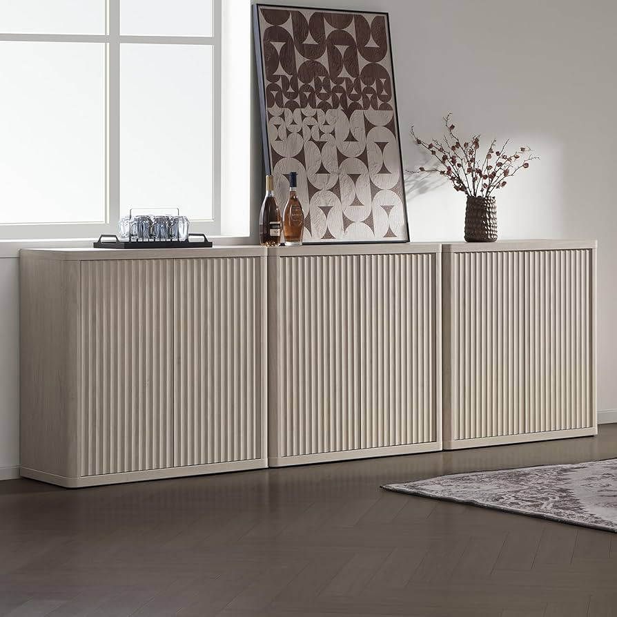 SICOTAS Buffet Cabinet with Storage Sideboard Accent Modern Credenza with Doors & Shelves Fluted ... | Amazon (US)