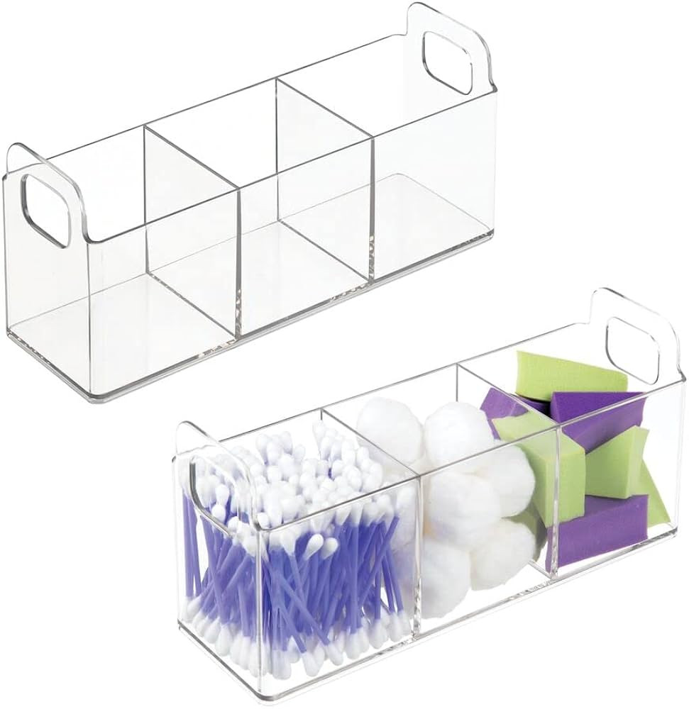 mDesign Plastic 3-Compartment Bathroom Organizer Storage Bin - Divided Makeup Caddy and Hair/Beau... | Amazon (US)