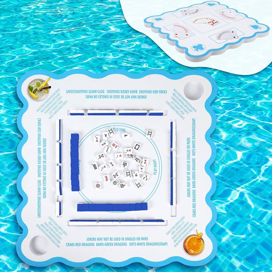 Mahjong Game Floating Table with Rules for Pool Double Side Poker Float Board for Card Games Scra... | Amazon (US)