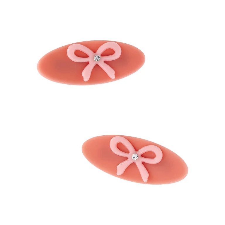 No Boundaries Acrylic Bow Hair Clips, 2-Pack, Peach/Pink, Women's | Walmart (US)