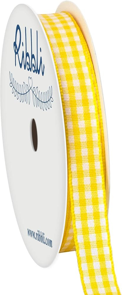 Ribbli Yellow and White Gingham Ribbon,100% Polyester Woven Edge,3/8 Inch x 10 Yard,Plaid Ribbon ... | Amazon (US)