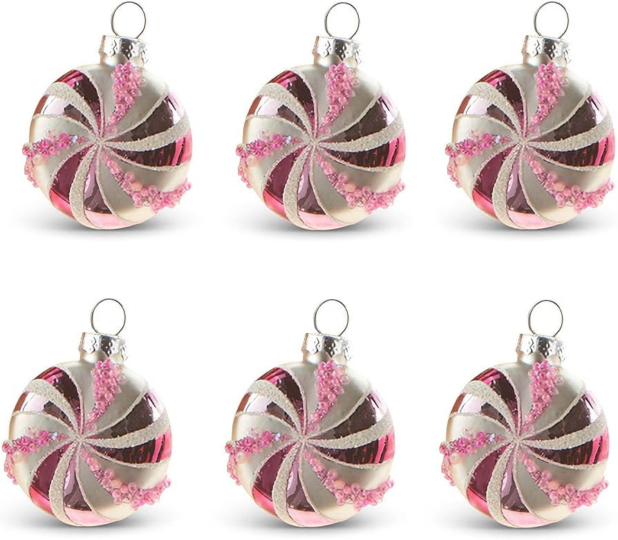 RAZ Imports Pink Glittered Peppermints Ornaments, 2-inch Height, Glass, Set of 6, Christmas, Home... | Amazon (US)