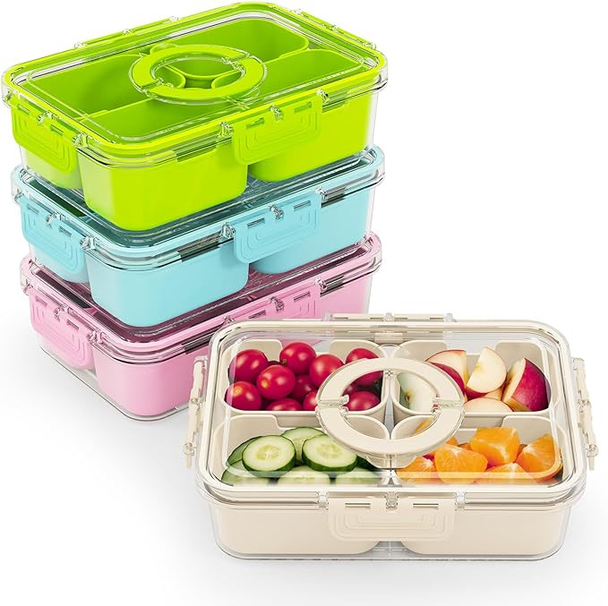 Small Snack Box Containers for Adults Men Women with 4 Compartments,Reusable Bento Box Adult Food... | Amazon (US)