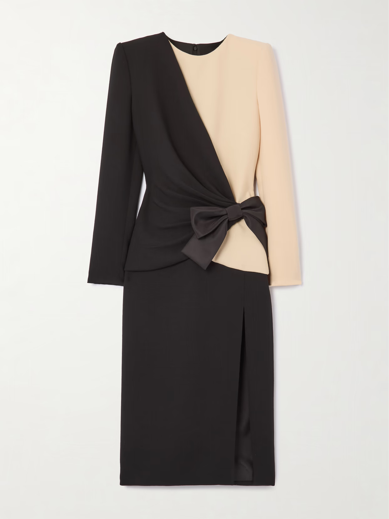 Valentino Garavani - Bow-detailed Two-tone Wool Midi Dress - Black | NET-A-PORTER (US)