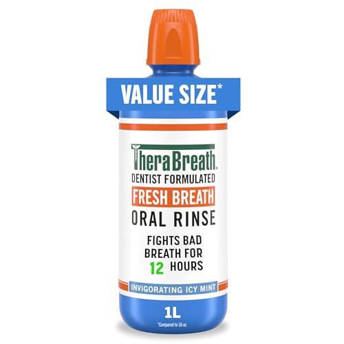TheraBreath Fresh Breath Oral Rinse, Invigorating ICY Mint Flavor, Dentist Formulated and ADA-Accepted Mouthwash for Bad Breath pH-Balanced, Alcohol Free & Non-Burning, 1 Liter | Amazon (US)