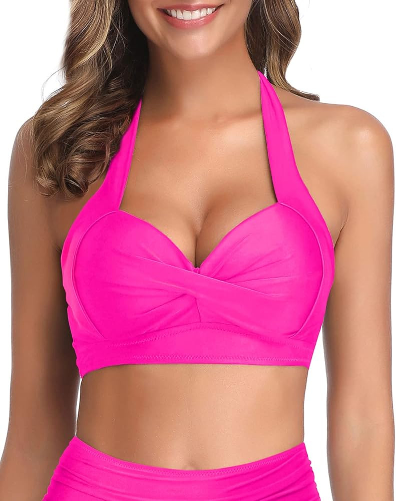 Tempt Me Women Bikini Top Push Up Swim Top Halter Retro Bathing Suit Top Padded Swimsuit Top Only | Amazon (US)