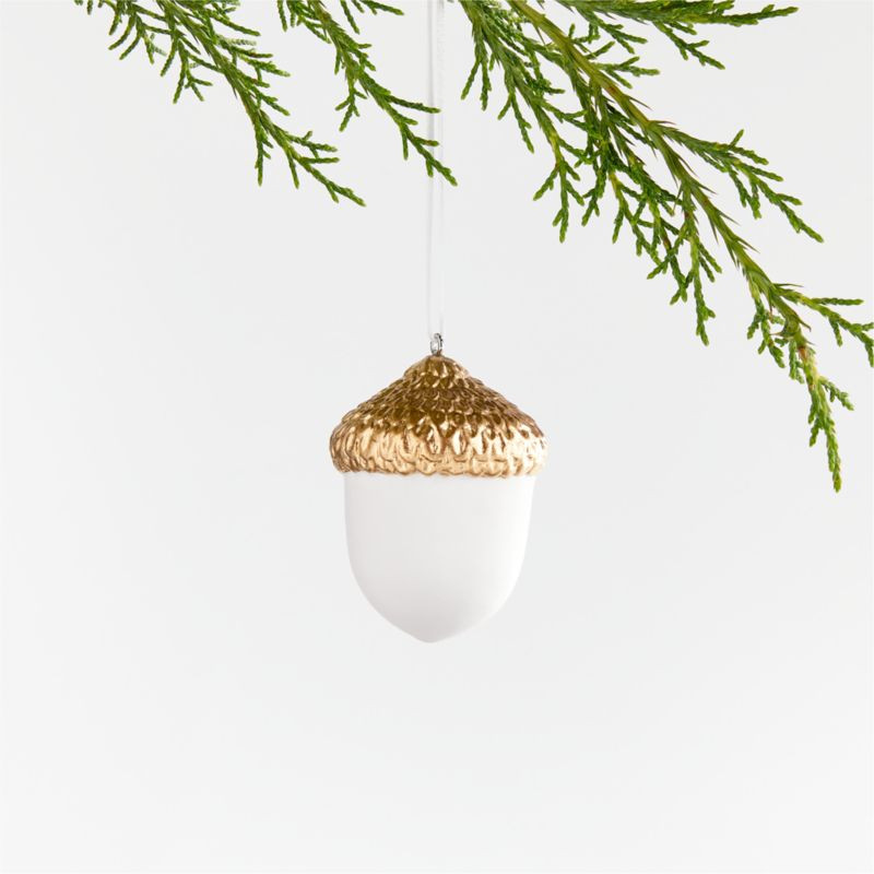 Gold Topped White Handmade Porcelain Ceramic Acorn Christmas Tree Ornament | Crate & Barrel | Crate & Barrel