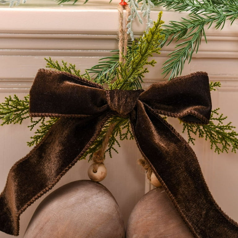 Wooden Bells with Bow Hanging Christmas Decoration, Brown, 11", by Holiday Time | Walmart (US)