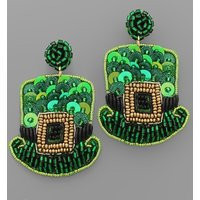 St. Patrick's Day Earrings/Leprechaun Top Hat Green Sequins Seed Bead Statement St Pattys Round Post Gifts For Her | Etsy (US)