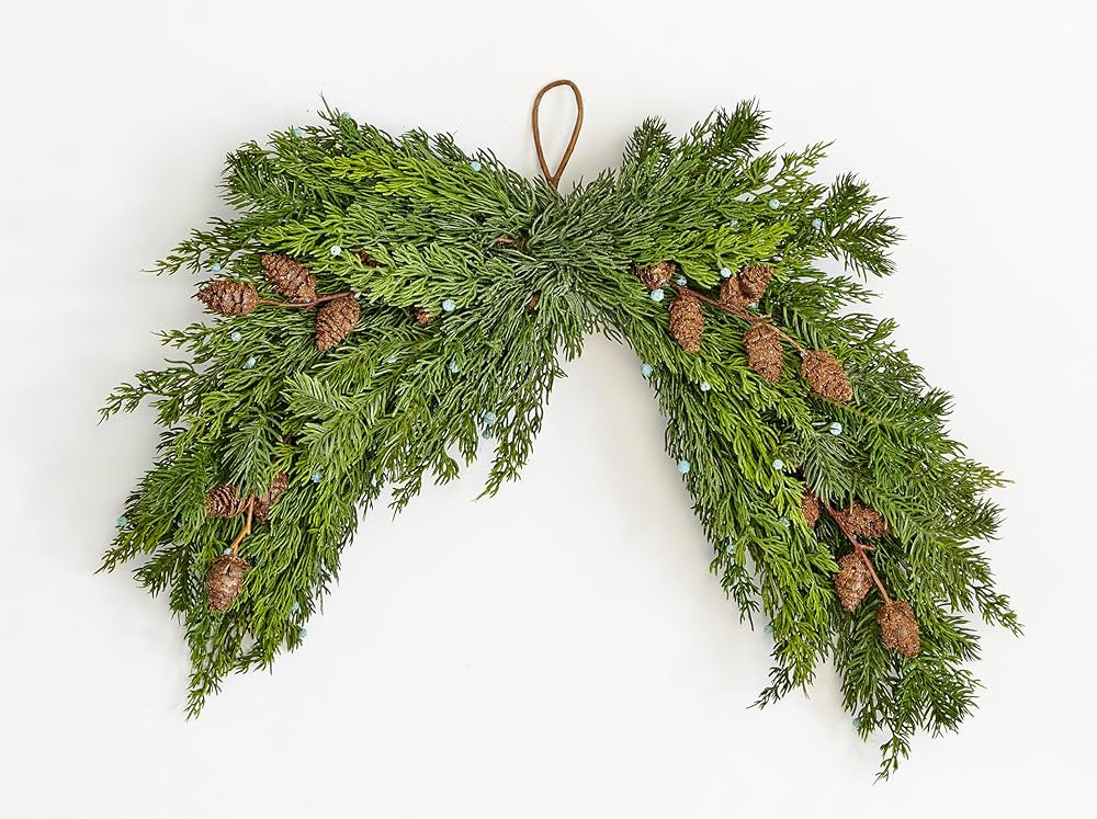 21" Christmas Artificial Evergreen Pine Juniper with Seed Cone Swag | Amazon (US)